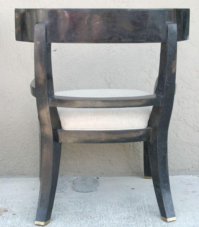 Pair of Stone Klismos Chairs with Brass Inlay by Maitland Smith 2