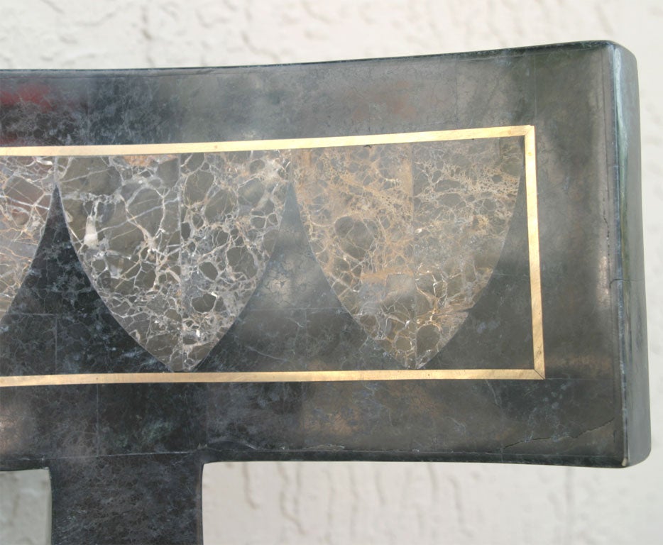 Pair of Stone Klismos Chairs with Brass Inlay by Maitland Smith 3