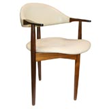 Rosewood and White Vinyl Armchair with Offset Legs