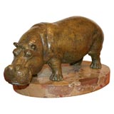 English Bronze Statue of Hippo on Marble Stand