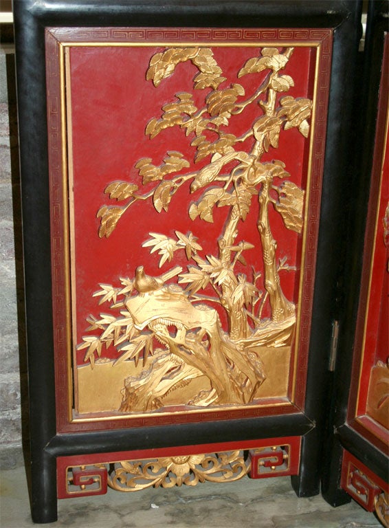 Handcarved Gilt Wood and Painted Chinese Screen 1