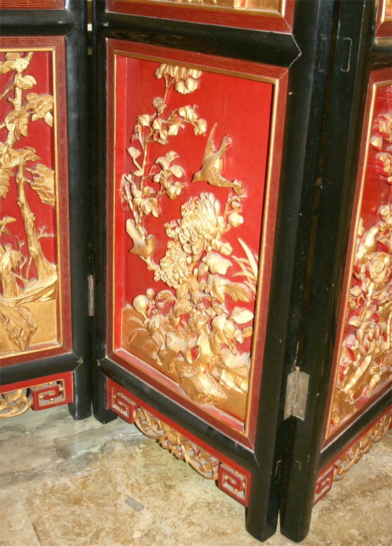 Handcarved Gilt Wood and Painted Chinese Screen 2