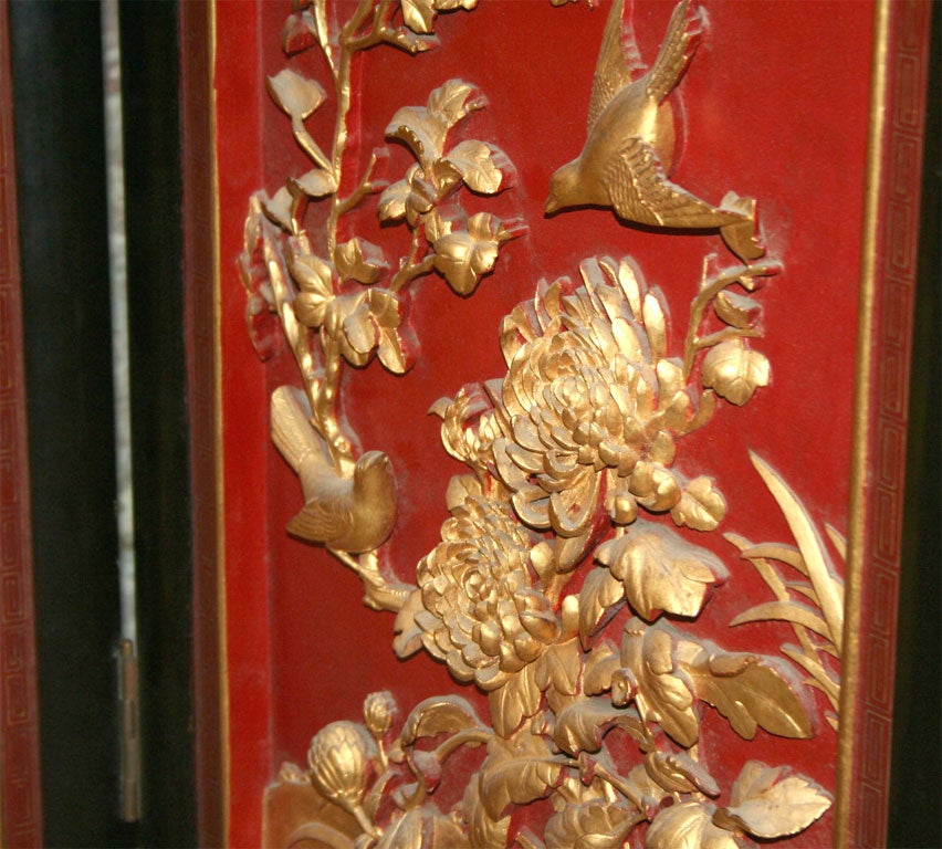 Handcarved Gilt Wood and Painted Chinese Screen 3
