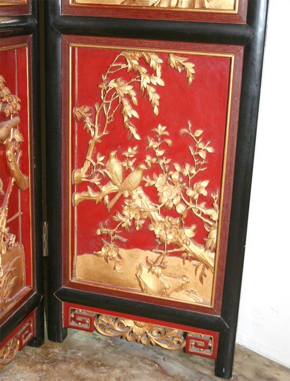 Handcarved Gilt Wood and Painted Chinese Screen 4