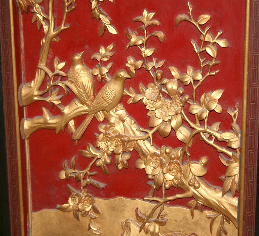 Handcarved Gilt Wood and Painted Chinese Screen 5