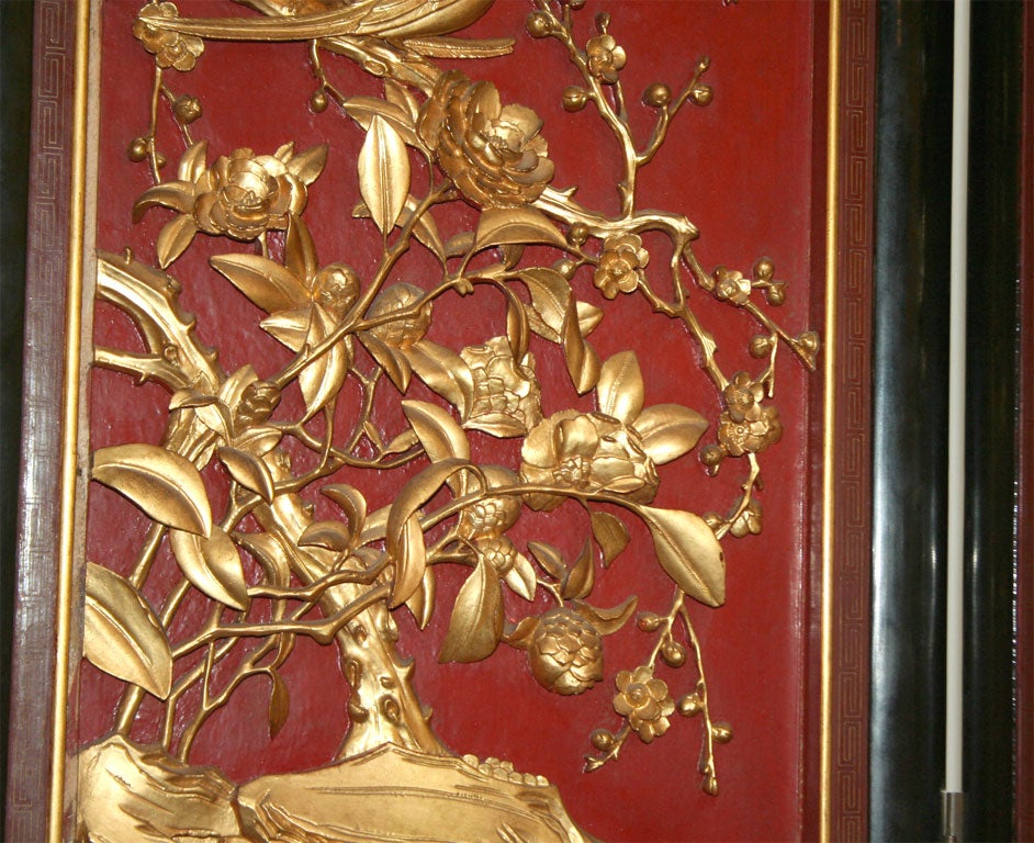 Handcarved Gilt Wood and Painted Chinese Screen 6