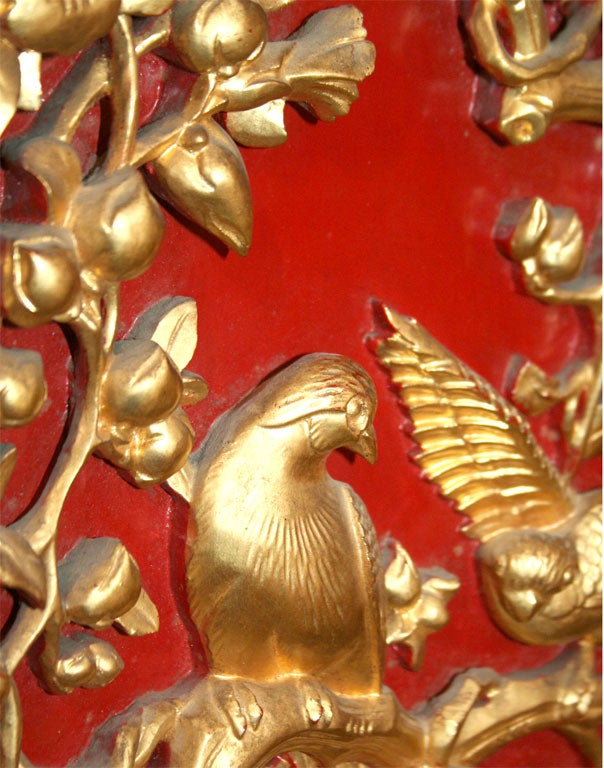 Handcarved Gilt Wood and Painted Chinese Screen 7