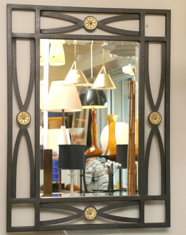 Hollywood Regency Style Black Iron Mirror Bevelled at 1stDibs