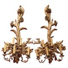 Large Pair of Italian Carved Wall Sconces 1