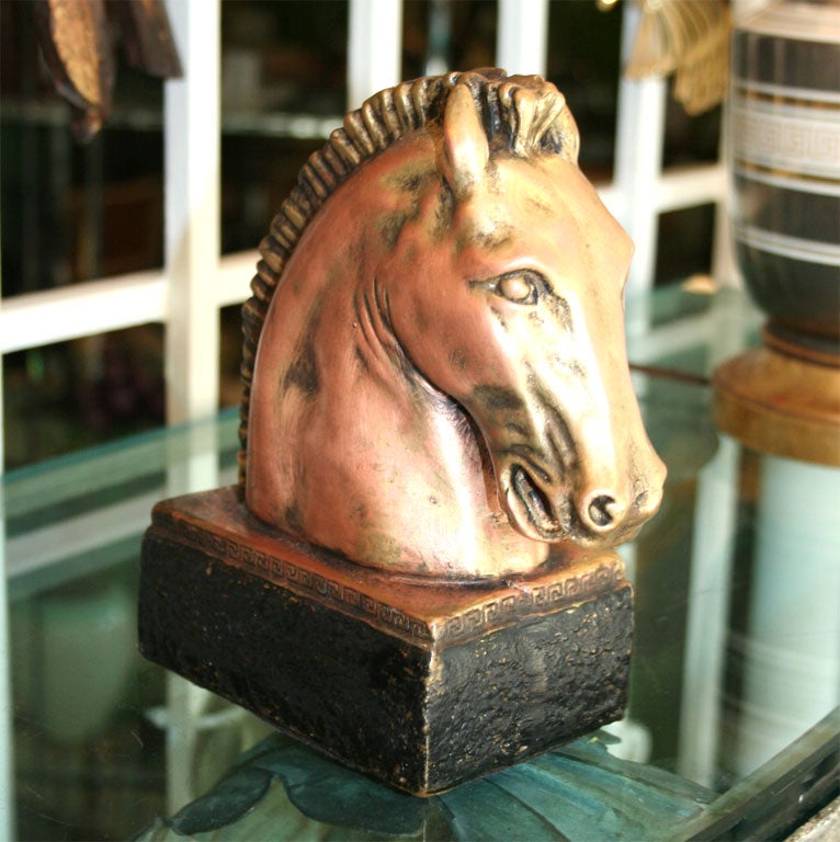 20th Century Pair of Signed Bronze Horse Bookends