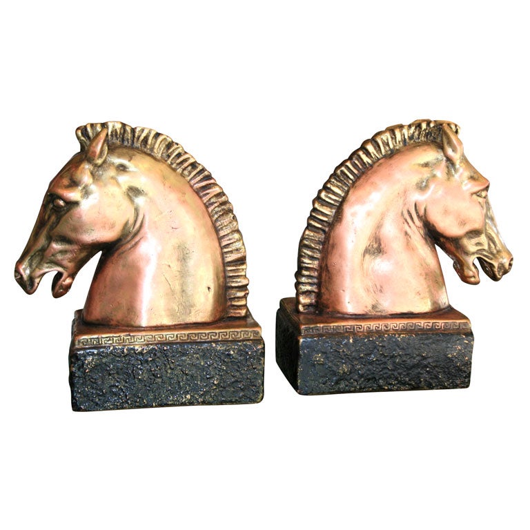 Pair of Signed Bronze Horse Bookends