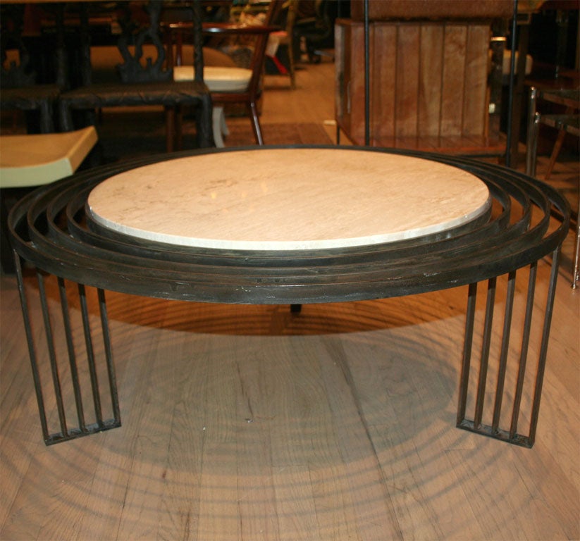 Concentric Iron & Travertine Coffee Table