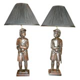 Pair of 19th Century Carved Oak Figures, Now Wired as Lamps