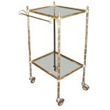 Vintage Bamboo Motif Brass and Glass Two Tier Table