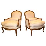 Pair of Louis XV Style Large-Scale Bergeres, Late 20th Century