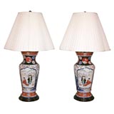 Pair of 19th c.Japanese Imari Porcelain Vases-Now Wired as Lamps