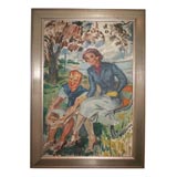 Oil Painting of Woman and Boy,  Anonymous