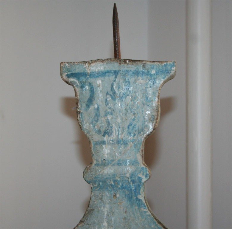 Vintage Blue Painted Wood Candleabras 5