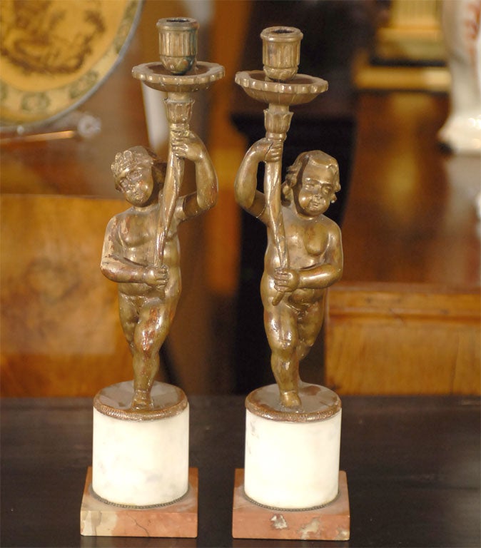 Pair of Cupid Louis XIV Candle Holders