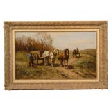 Dutch Painting of Horses Pulling a Cart