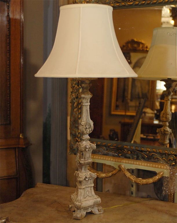 18th Century French Wood Candlestick made into a lamp.
