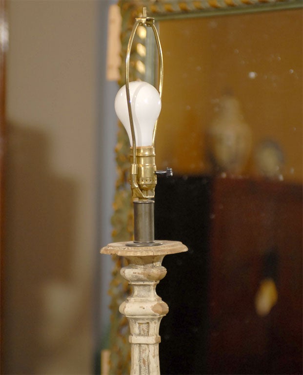 18th C. French Wood Candlestick as a Lamp For Sale 3