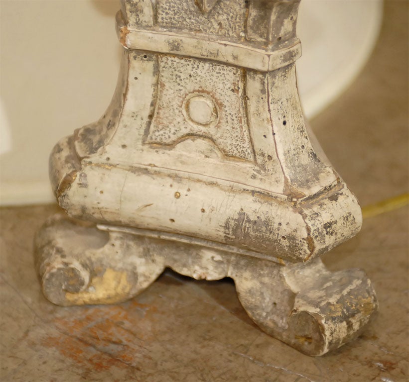 18th C. French Wood Candlestick as a Lamp For Sale 4