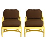 Pair of Yellow Rattan Lounge Chairs