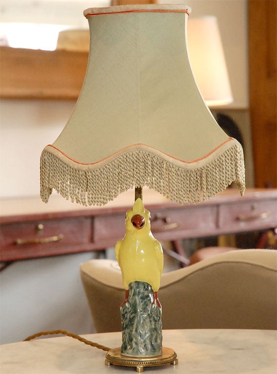 French Pair of ceramic parrot lamps