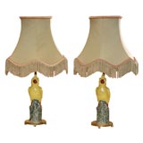 Pair of ceramic parrot lamps