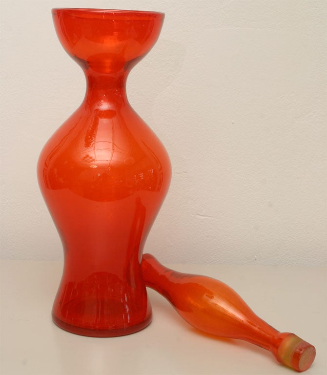 Blown Glass Tall Blenko Decanter with Stopper by Wayne Husted