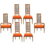 Set of Six Tall-Backed Faux Tortoise and Lucite Dining Chairs