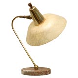 50's Brass and Marble Desk Lamp with Fiberglas Shade