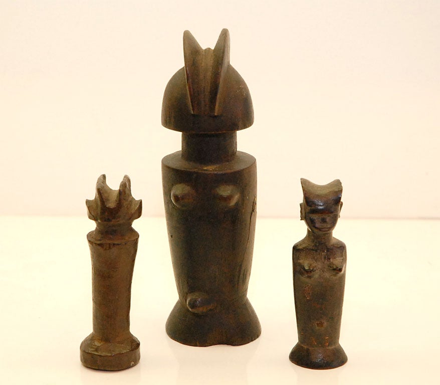 These fertility dolls from East Africa are marvellously stylized abstract sculptures, with a highly sophisticated form and expertly carved details. The culture which produced them, the Zaramo people of the Kisarawa District of Tanzania, are East