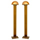 Pair of Brass 
Smoked Glass Torchieres