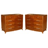 Pair of French Deco Moderne Walnut Chests of Drawers