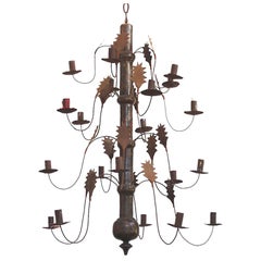 Swedish Candle Chandelier with Leaf Motif