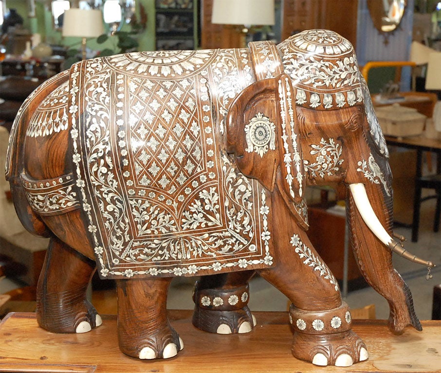 20th Century Elephant with Bone & Mother of Pearl Inlay