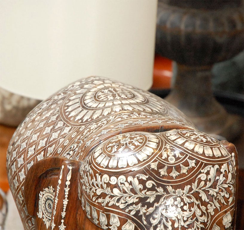 Wood Elephant with Bone & Mother of Pearl Inlay