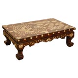 Antique Brown Lacquered & Mother of Pearl Table