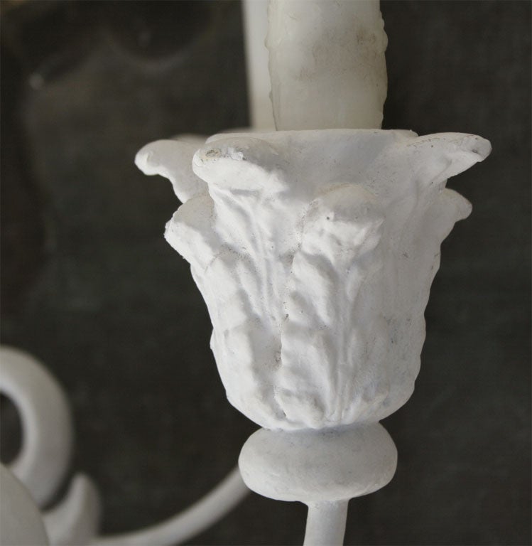 Eight light French plaster and iron chandelier