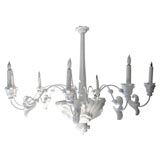 Eight light French plaster and iron chandelier