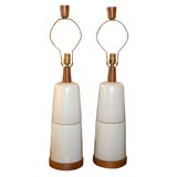Pair of Stone White Ceramic Double Stack Lamps by Gordon Martz