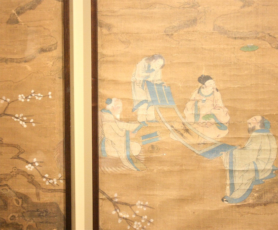 Chinese Set of Eight Hanging Scrolls with Figures in Palace Park