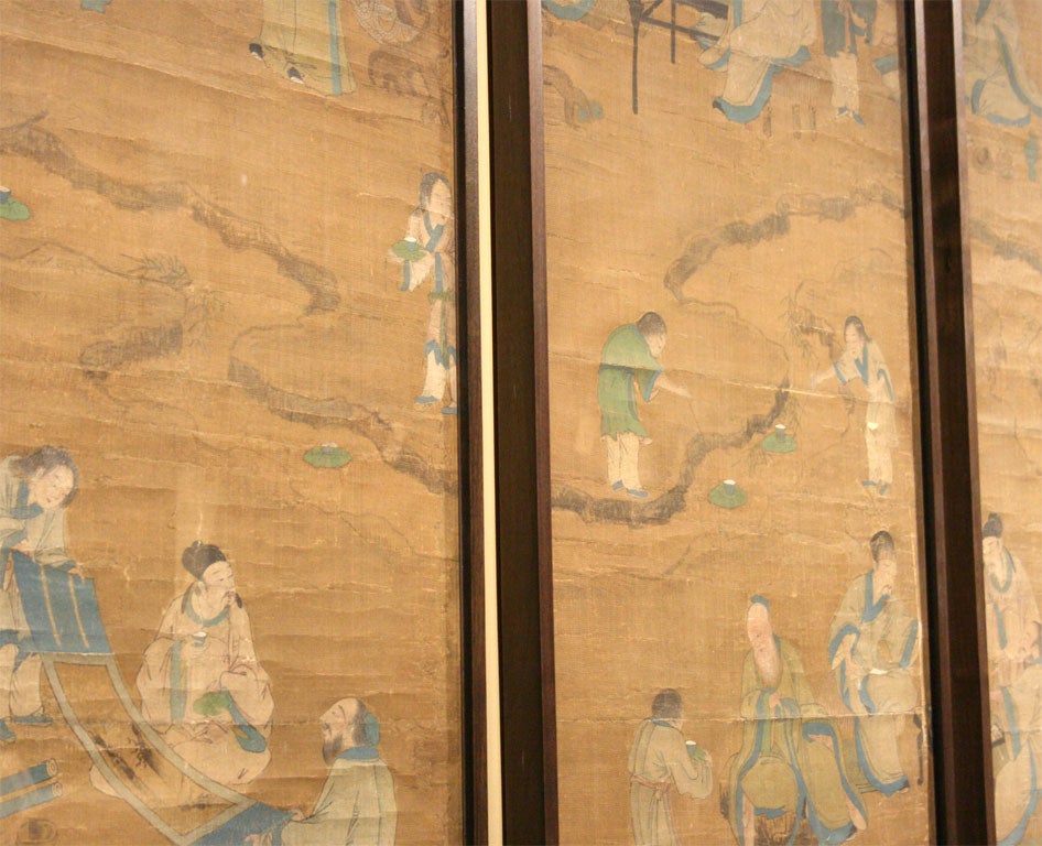 Ink Set of Eight Hanging Scrolls with Figures in Palace Park