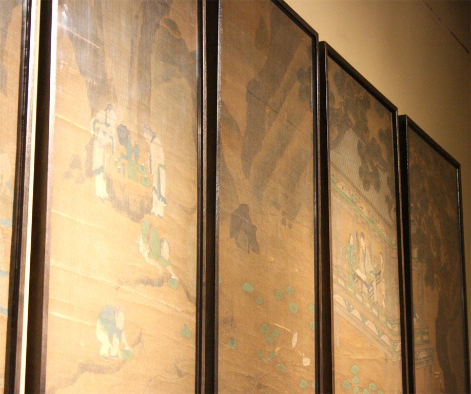 Set of Eight Hanging Scrolls with Figures in Palace Park 1