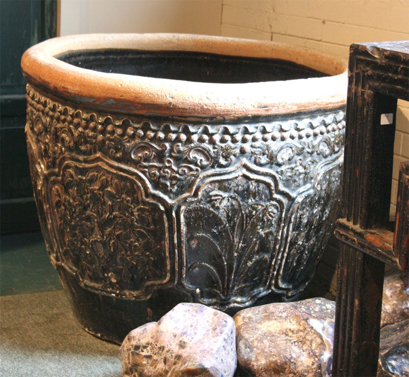 Ceramic Large Floral Relief Urn