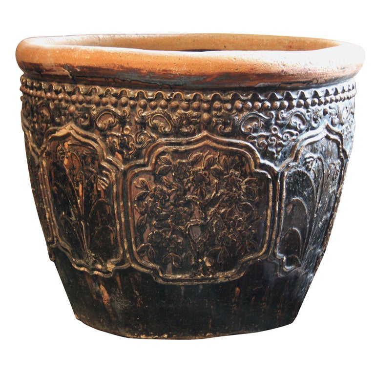 Large Floral Relief Urn