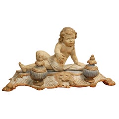 19th Century Italian Carved and Polychromed Inkwell