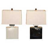 Black & White Vintage Pottery Lamps with White Linen Shades